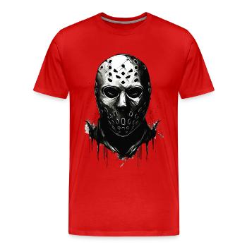 Masque effrayant de gardien de but de hockey sur glace d’Halloween - T-shirt bio Premium Homme - rouge - Devant - Damien (186cm)