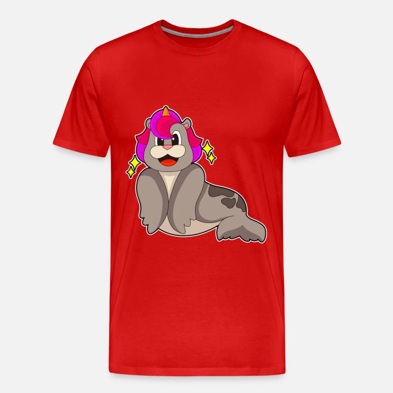 Seehund Einhorn - Männer Premium Bio T-Shirt - Rot