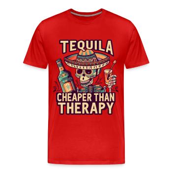 Funny saying: Tequila is Cheaper Than Therapy - Men's Premium Organic T-Shirt - red - Front - Damien (186cm)