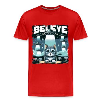 Drôle Alien Alien Croire - T-shirt bio Premium Homme - rouge - Devant - Damien (186cm)