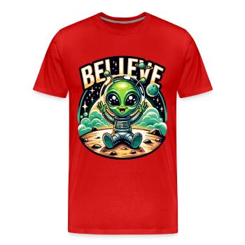 Drôle Alien Alien Croire - T-shirt bio Premium Homme - rouge - Devant - Damien (186cm)