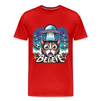 Drôle Alien Alien Croire - T-shirt bio Premium Homme - rouge - Devant - Damien (186cm)