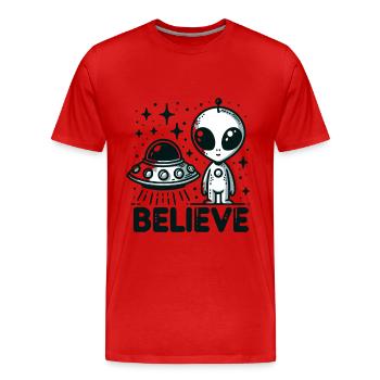 Drôle Alien Alien Croire - T-shirt bio Premium Homme - rouge - Devant - Damien (186cm)