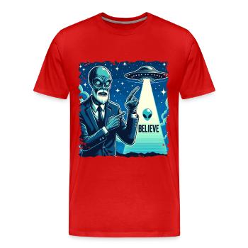 Drôle Alien Alien Croire - T-shirt bio Premium Homme - rouge - Devant - Damien (186cm)
