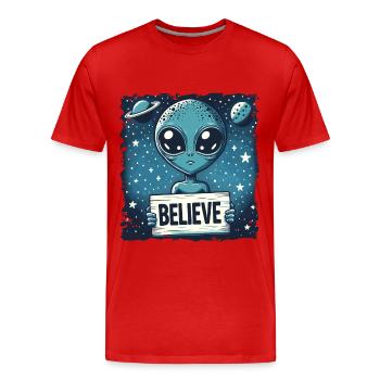 Drôle Alien Alien Croire - T-shirt bio Premium Homme - rouge - Devant - Damien (186cm)