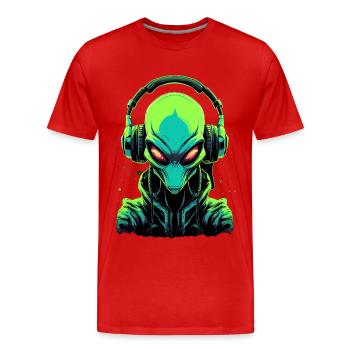Alien avec des écouteurs Extraterrestrial DJ Music - T-shirt bio Premium Homme - rouge - Devant - Damien (186cm)