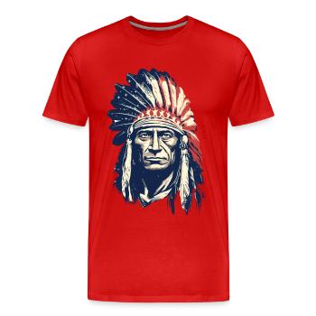 Indian Feather Headdress Native Spirit - Men's Premium Organic T-Shirt - red - Front - Damien (186cm)
