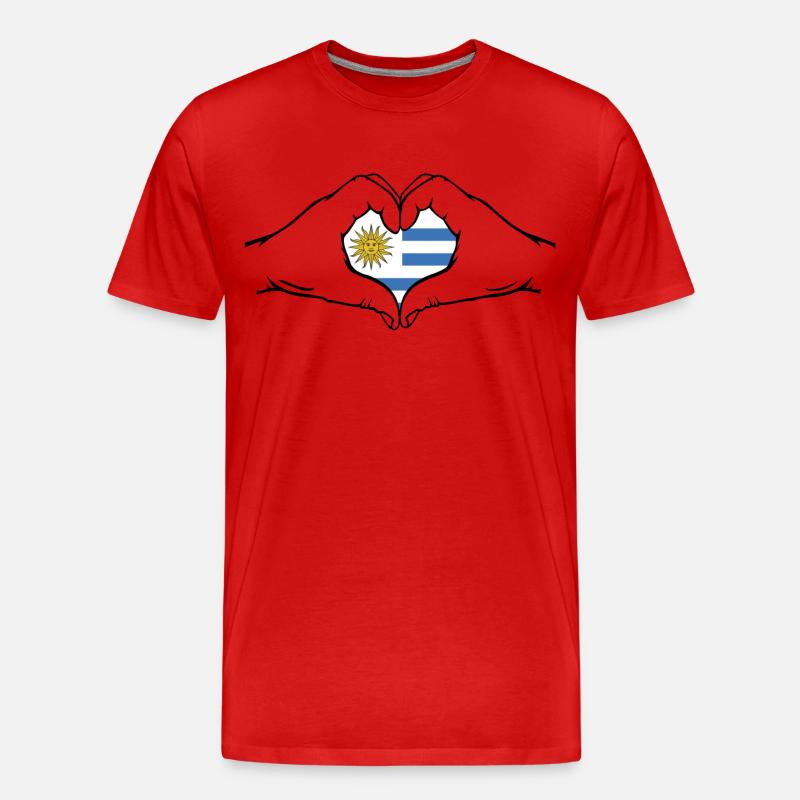 Uruguay Herzform mit Hände - Männer Premium Bio T-Shirt - Rot