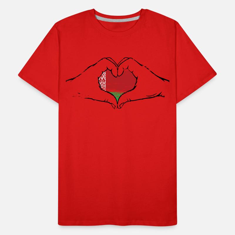 Drapeau de la Biélorussie forme de coeur utilisé T-shirt bio Premium Homme