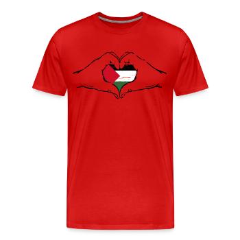 Drapeau de la Palestine en forme de coeur utilisé - T-shirt bio Premium Homme - rouge - Devant - Damien (186cm)