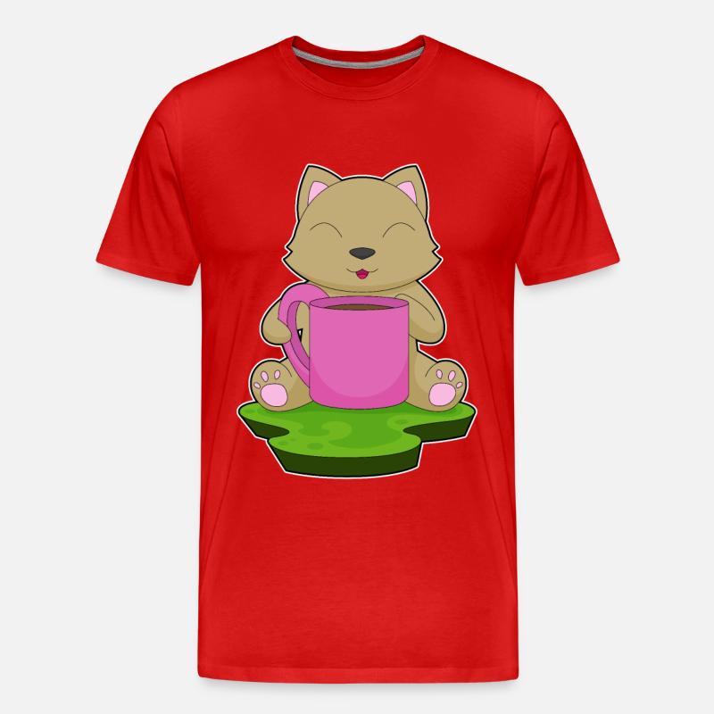 Katze Kaffee Becher - Männer Premium Bio T-Shirt - Rot