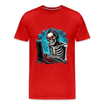 Squelette, joueur en enfer avec des fantômes/démons - T-shirt bio Premium Homme - rouge - Devant - Damien (186cm)