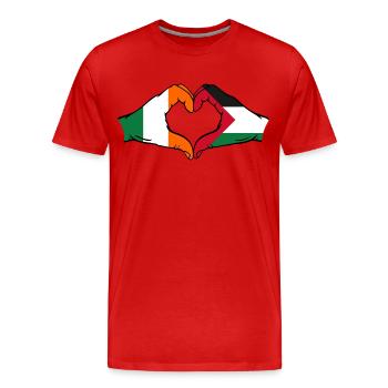 Ireland Palestine Heart Shape with Hands - Men's Premium Organic T-Shirt - red - Front - Damien (186cm)