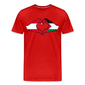 Autriche Palestine forme de coeur avec les mains - T-shirt bio Premium Homme - rouge - Devant - Damien (186cm)