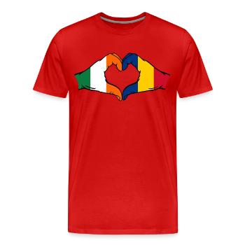 Irlande Roumanie forme de coeur avec les mains - T-shirt bio Premium Homme - rouge - Devant - Damien (186cm)