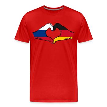Russland Deutschland Flagge Herzform - Männer Premium Bio T-Shirt - Rot - Vorne - Damien (186cm)