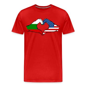 Forme de coeur Bulgarie USA avec les mains - T-shirt bio Premium Homme - rouge - Devant - Damien (186cm)