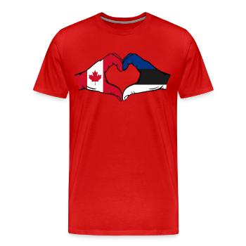 Forme de coeur Canada Estonie avec les mains - T-shirt bio Premium Homme - rouge - Devant - Damien (186cm)