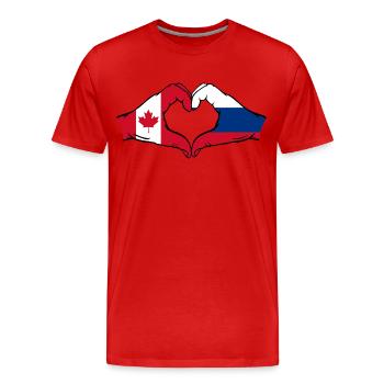 Kanada Russland Herzform mit Hände - Männer Premium Bio T-Shirt - Rot - Vorne - Damien (186cm)