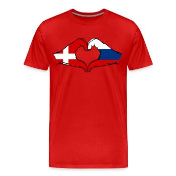 Denmark Russia Heart Shape with Hands - Men's Premium Organic T-Shirt - red - Front - Damien (186cm)