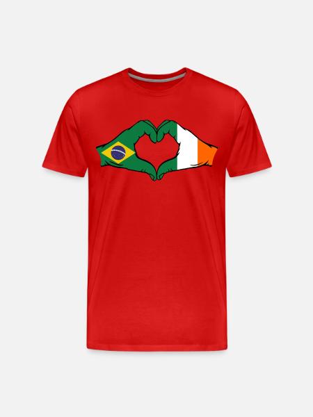 Brazil Ireland Flag Hands Heart Shape - Men's Premium Organic T-Shirt - red