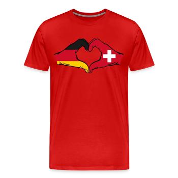 Deutschland Schweiz Flagge Hände Herzform - Männer Premium Bio T-Shirt - Rot - Vorne - Damien (186cm)