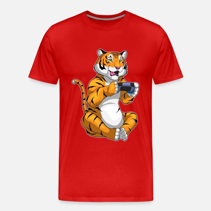 Tiger Gamer Controller - Männer Premium Bio T-Shirt - Rot