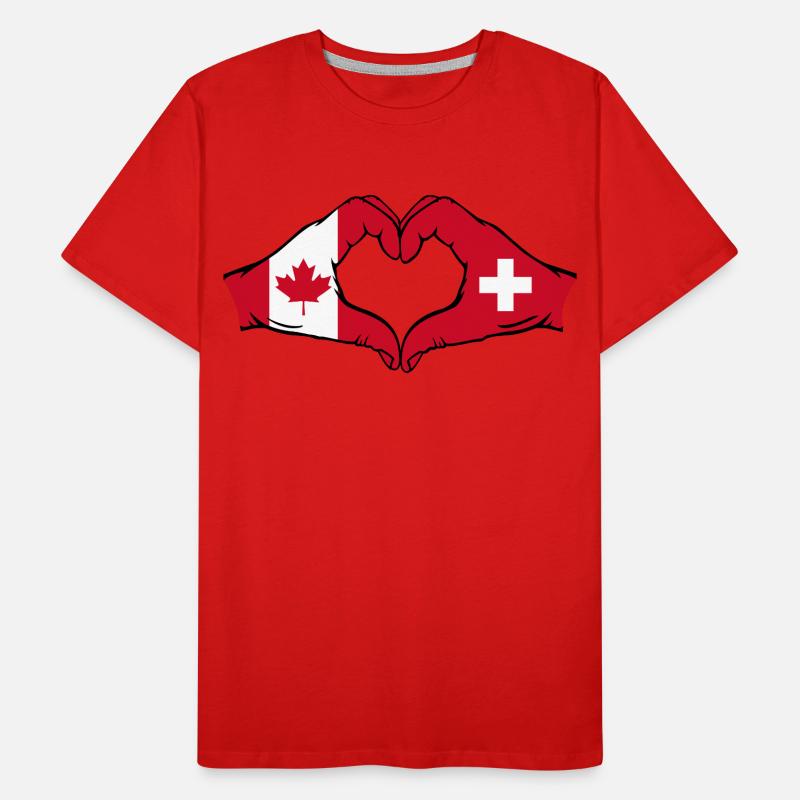Canada Suisse Drapeau Aiguilles Forme Coeur T-shirt bio Premium Homme
