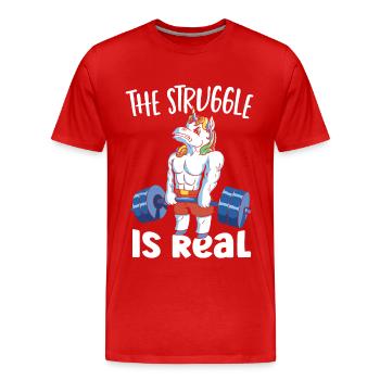 Haltères de banc de soulevé de terre Licorne Soulevé de terre - T-shirt bio Premium Homme - rouge - Devant - Damien (186cm)