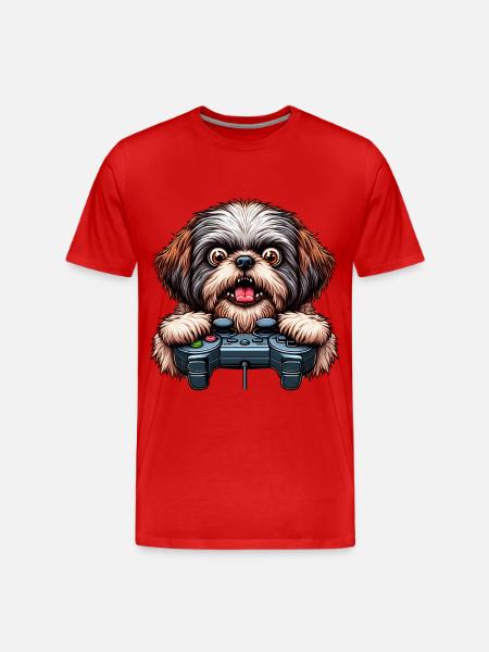 Dog gamers, Dog game freak shih tzu - Men's Premium Organic T-Shirt - red