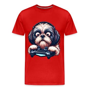 Dog gamers, Dog game freak shih tzu - T-shirt bio Premium Homme - rouge - Devant - Damien (186cm)