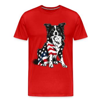 Border Collie Dog 4 juillet Drapeau américain Cadeaux - T-shirt bio Premium Homme - rouge - Devant - Damien (186cm)