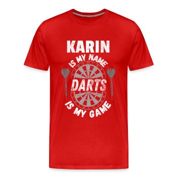 Name shirt for Darts and darts fan Karin, vintage - Men's Premium Organic T-Shirt - red - Front - Damien (186cm)