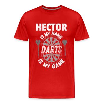 Darts, Darts-Fan Hector personalisierter Dartspieler - Männer Premium Bio T-Shirt - Rot - Vorne - Damien (186cm)