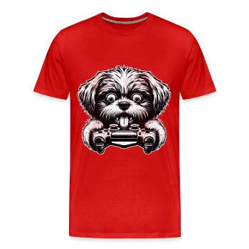 Crazy Shih Tsu chien gamefreak gamers - T-shirt bio Premium Homme - rouge - Devant - Damien (186cm)