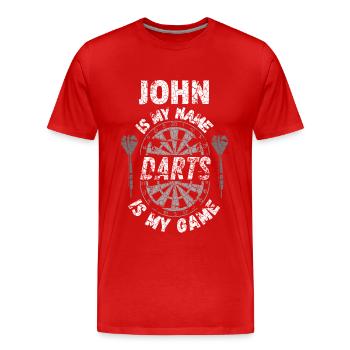 T-shirt de fléchettes personnalisé pour John - T-shirt bio Premium Homme - rouge - Devant - Damien (186cm)