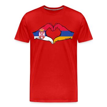 Serbie Arménie Drapeau Mains Coeur - T-shirt bio Premium Homme - rouge - Devant - Damien (186cm)