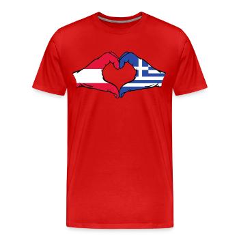 Österreich Griechenland Flagge Hände Herzform used - Männer Premium Bio T-Shirt - Rot - Vorne - Damien (186cm)