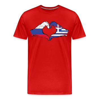 Russia Greece Flag Hands Heart Shape Used - Men's Premium Organic T-Shirt - red - Front - Damien (186cm)
