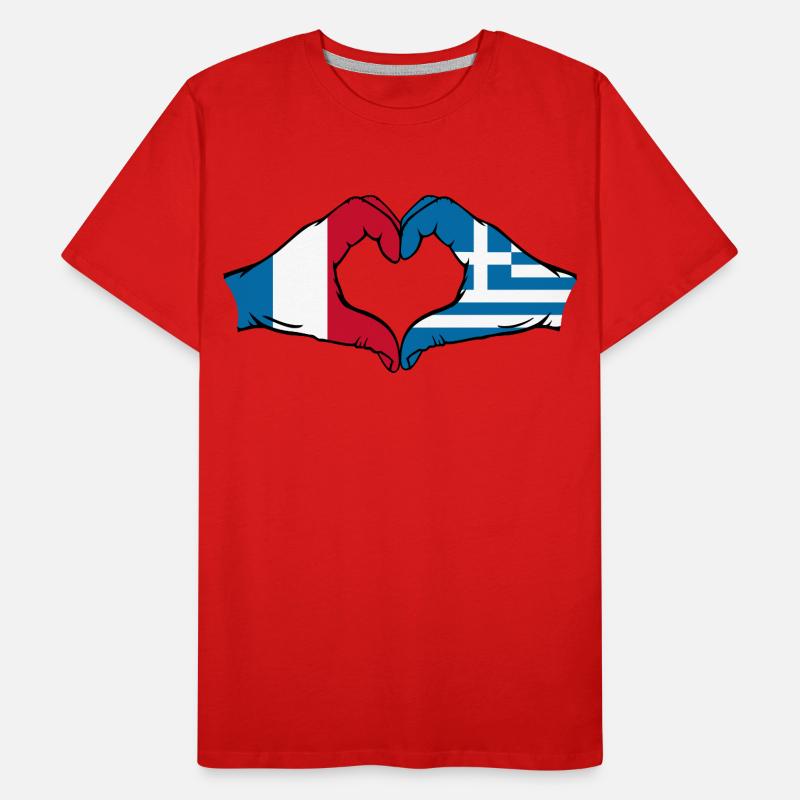 France Grèce Drapeau Mains Coeur Forme T-shirt bio Premium Homme