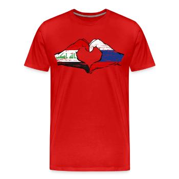 Iraq Russia Flag Hands Heart Shape - Men's Premium Organic T-Shirt - red - Front - Damien (186cm)