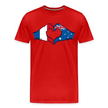 Drapeau de la France Australie en forme de coeur - T-shirt bio Premium Homme - rouge - Devant - Damien (186cm)