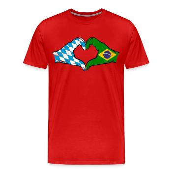 Bavaria Brazil Flag Hands Heart Shape Used - Men's Premium Organic T-Shirt - red - Front - Damien (186cm)