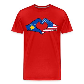 Kosovo USA Flagge Hände Herzform - Männer Premium Bio T-Shirt - Rot - Vorne - Damien (186cm)