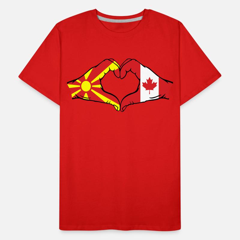 Macédoine Canada Drapeau Mains Coeur Forme T-shirt bio Premium Homme