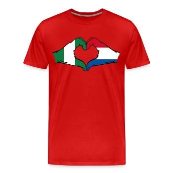 Nigeria Holland Flagge Hände Herzform - Männer Premium Bio T-Shirt - Rot - Vorne - Damien (186cm)