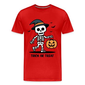 Squelette mignon avec citrouille lanterne Halloween - T-shirt bio Premium Homme - rouge - Devant - Damien (186cm)