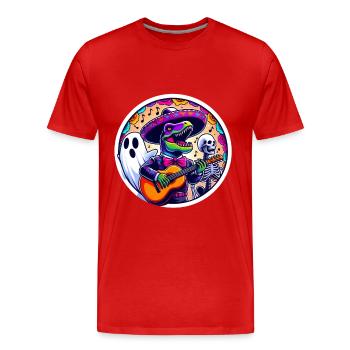 T-Rex als Mariachi Singer und Geist Halloween - Männer Premium Bio T-Shirt - Rot - Vorne - Damien (186cm)