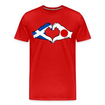 Ecosse Japon Mains Coeur Forme - T-shirt bio Premium Homme - rouge - Devant - Damien (186cm)