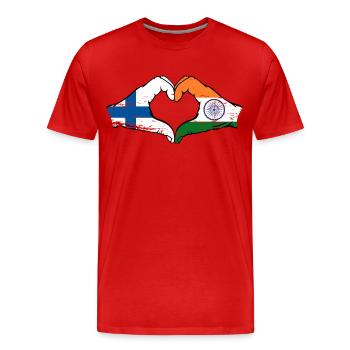 Finlande Inde mains forme de coeur utilisé - T-shirt bio Premium Homme - rouge - Devant - Damien (186cm)